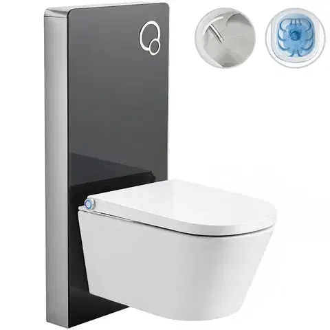 Záchody CERANO - Závěsné WC s bidetem Modul/Cronus Standard - bílá lesklá / černá matná - integrované WC tlačítko - pneumatický modul - 59,3x38,4  CER-102700