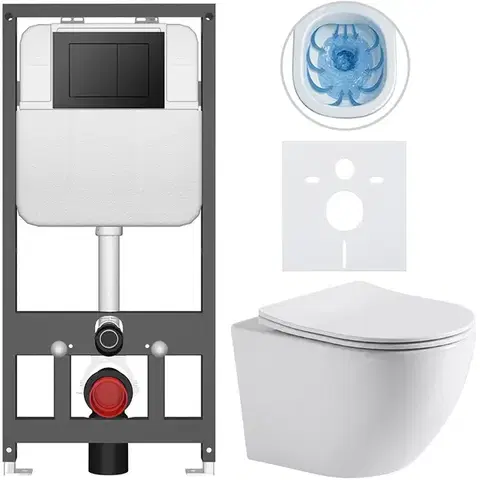 Záchody CERANO - Kompletný WC set Basic/Cesso - biela lesklá - WC tlačidlo Maxio/Čierna - závesné - predstenová inštalácia - 49x36 CER-8050BD85948