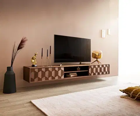 Televízne stolíky DELIFE TV stolík Fevo 200 cm akácia hnedá závesné 2 dvierka