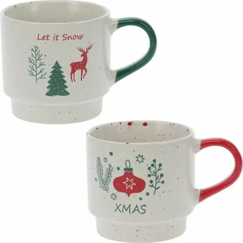 Hrnčeky a šálky Súprava 2 kameninových stohovateľných hrnčekov Let It Snow/Xmas 350 ml