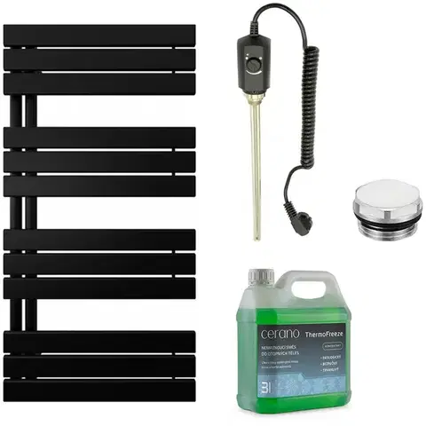 Doplnky do kúpeľne CERANO - Kúpeľňový elektrický radiátorový set Theo - Ľ/P - 600W - čierna matná - 1200x500 mm CER-680552
