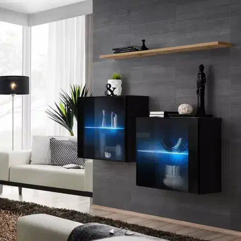 Komody do spálne Komoda+Polička Switch Sb III Led Čierna /Wotan