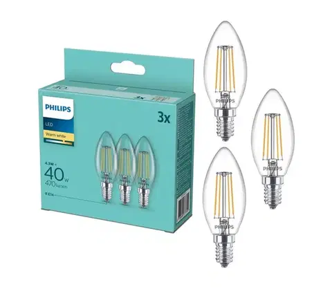 LED osvetlenie Sada 3 ks LED žiaroviek Vintage Philips B35 E14/4,3W/230V 2700K 8718699777791