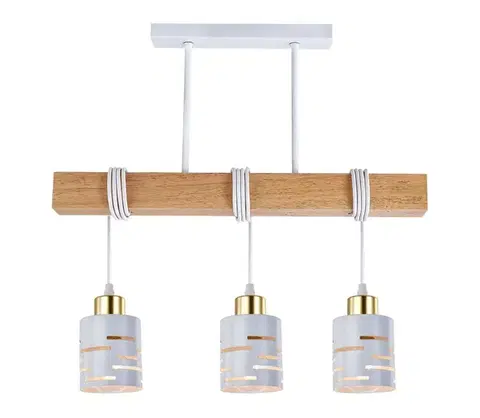 Svietidlá  Luster na lanku ELEN 3xE27/35W/230V biela/zlatá/hnedá ELEN PENDANT LIGHT 3WHITE WOOD