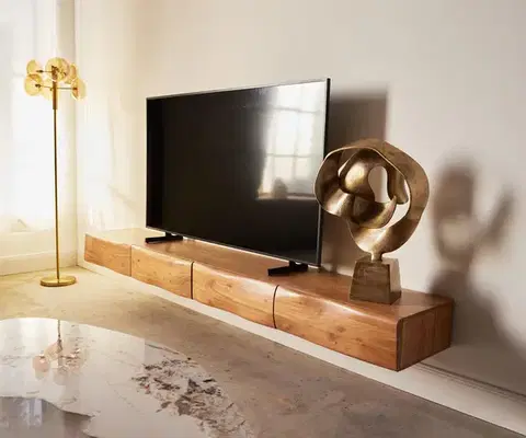 Televízne stolíky DELIFE TV stolík New Live-Edge 240 cm akácia prírodná 4 zásuvky závesný