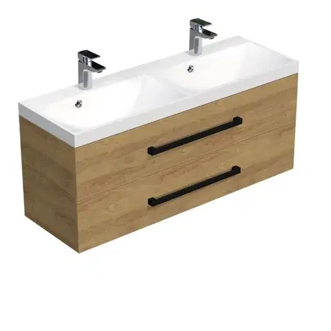 Kúpeľňový nábytok Kúpeľňová skrinka s čiernou úchytkou a umývadlom SAT Cube Way 120x47,5x40 cm dub Hickory mat CUBE2C120ZDH CUBE2C120ZDH