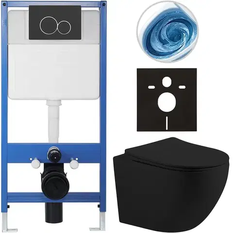 Záchody CERANO - Kompletný WC set Profi/Cesso - čierna matná - WC tlačidlo Duo/Čierna matná - predstenová inštalácia - 49x36 CER-8050BD84351