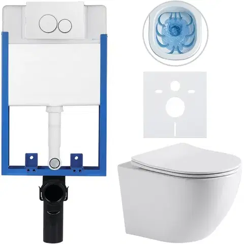 Záchody CERANO - Kompletný WC set Profi/Cesso - biela lesklá - WC tlačidlo Duo/Biela - na zamurovanie - 49x36 CER-8050BD84206