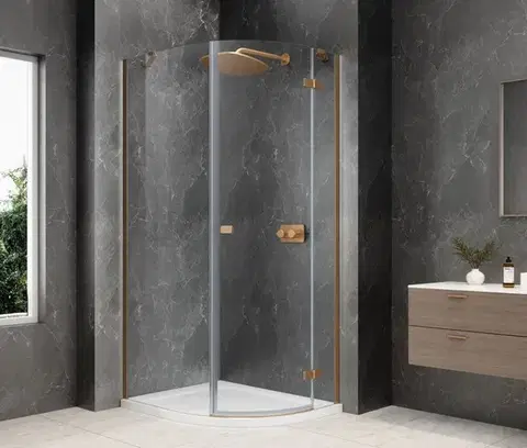 Sprchové dvere POLYSAN - GLOBE COPPER MATT štvrťkruhová sprchová zástena 800x900, číre sklo, pravé GB2890RPG
