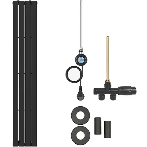 Doplnky do kúpeľne CERANO - Koupelnový radiátorový set Arlen - kombinované vytápění, wifi tyč - boční jednobodové připojení - 300W - černá matná - 1800x300 mm CER-106677
