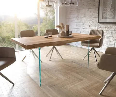 Jedálenské stoly DELIFE Jedálenský stôl Edge 180x90 XL akácia prírodná sklo Live-Edge