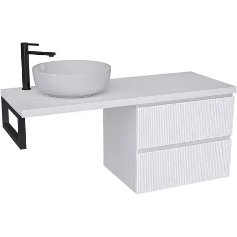 Kúpeľňový nábytok CERANO - Kúpeľňová skrinka Carole - biela matná ryhovaná + doska pod umývadlo Navira Pro - 36 mm + konzola čierna - 160x46x51,6 CER-400526