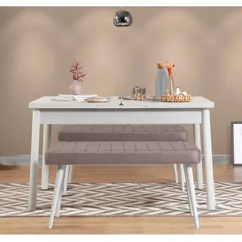 Jedálenské sety Jedálenský set s rozkladacím stolom a lavicou (3 kusy) Santiago 0701 - White, Soho Grey