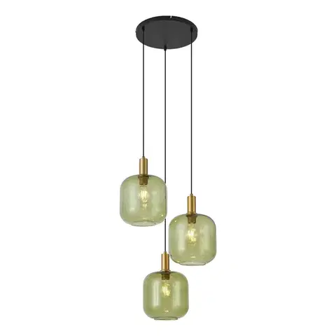 Závesné svietidlá Hotelová elegantná závesná lampa čierna so zlatým a zeleným sklom 3-svetlá - Zuzanna