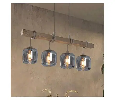 Svietidlá BRILAGI - Závesný luster na lane WOOD GLASS 4xE27/60W/230V borovica/šedá/dymová šedá EG49927A+4xNSTK7758