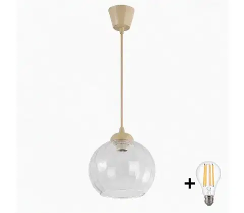 Svietidlá BRILAGI - LED luster na lanku RETRO GLASS 1xE27/60W/230V pr. 25 cm béžová/číra NSTK7491+TK8619A