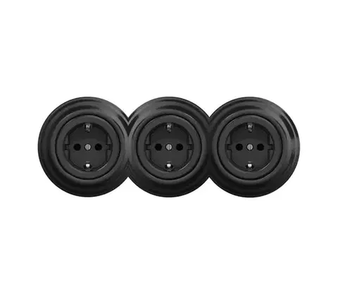 Predlžovacie káble lap - Trojitá retro domová zásuvka s rámčekom SCHUKO 230V čierna KA0018+2xKA0017+3xKA0107
