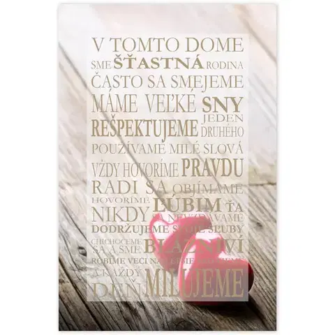 Obrazy s textom Obraz na stenu v ráme - Domov, srdcia čiernobiele