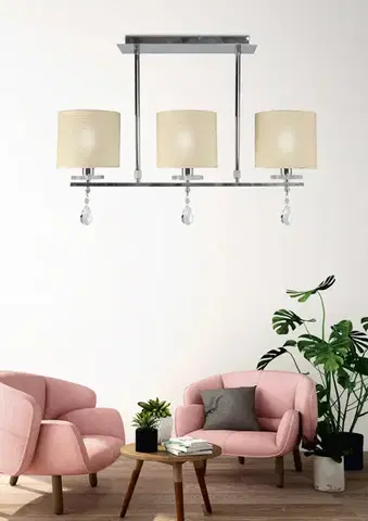 Stropná svetla Chrómová stropná lampa 3x40W, látkové tienidlo Estera