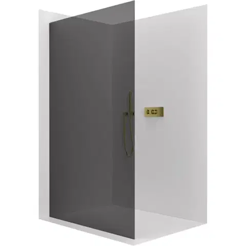 Sprchové dvere CERANO - Sprchová zástena Walk-in Crystal Ľ/P - 8 mm - bezvzperový systém - zlatá, grafitové sklo - 50x200 CER-8050BD6616