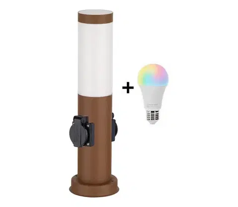 LED osvetlenie BRILAGI - LED RGBW vonkajšia lampa s 2 zásuvkami 1xE27/12W/230V 40 cm IP44 hnedá BG3943+AI0819
