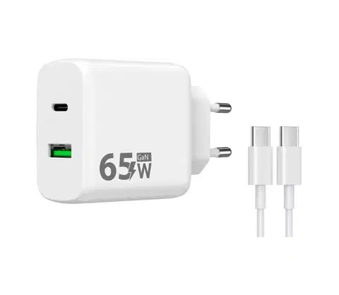 Predlžovacie káble Winner Group - Rychlonabíjací adaptér 2xUSB PD 65W + USB kábel USB-C / USB-C 1m WINGAN65WWH