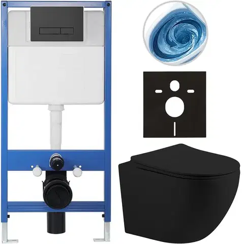 Záchody CERANO - Kompletný podomietkový WC set Lite/Cesso - čierna matná - WC tlačidlo Slim, čierne matné - predstenová inštalácia / sadrokartón - 49x36 CER-8050BD111