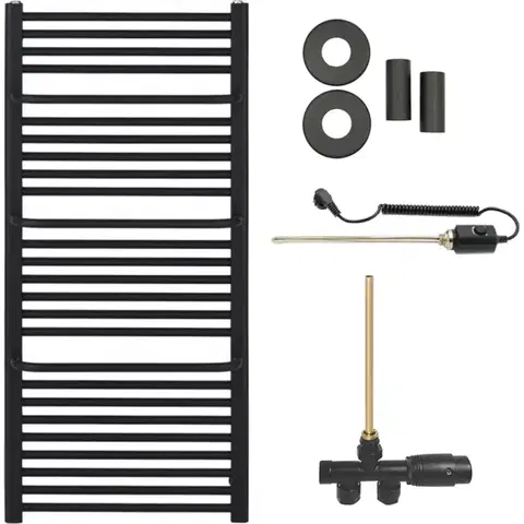 Doplnky do kúpeľne CERANO - Koupelnový radiátorový set Antonio - kombinované vytápění, termo tyč - boční jednobodové připojení - 600W - černá matná - 1460x550 mm CER-663766