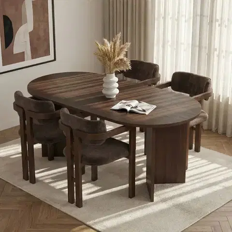 Jedálenské sety CORIDA 4 jedálenský set z masívu, orech Milano/tmavý orech/hnedá