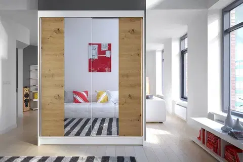 Šatníkové skrine Šatníková skriňa KAMEL 2 biela/ dub artisan