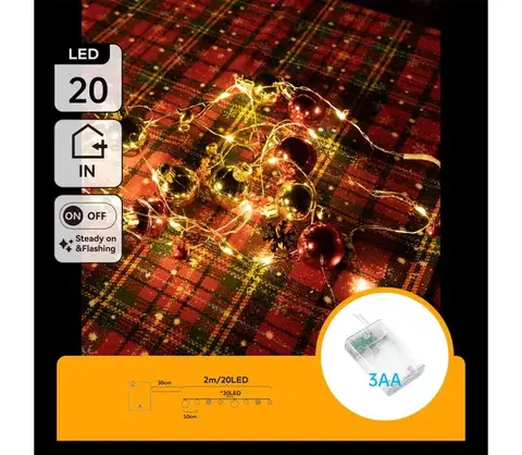 Vianočné dekorácie  B.V.  - LED  reťaz 20xLED/3xAA 2m teplá biela B103033XK