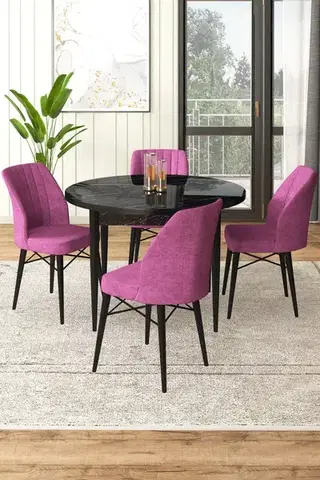 Jedálenské sety Dining Table & Chairs Set (5 Pieces) Rox - Black Marble, Purple