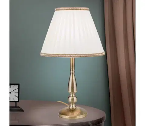 Lampy Orion LA 4-1085/1 - Stolná lampa TONIA 1xE27/60W/230V pr. 30 cm biela/bronz LA 4-1085/1 Patina