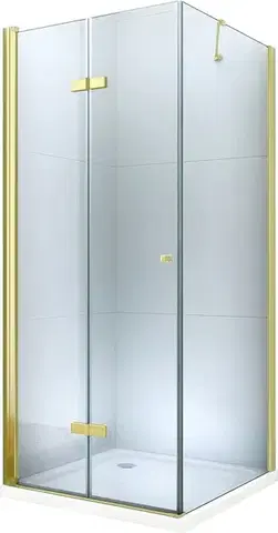 Vane MEXEN/S - Sprchovací kút zalamovací Lima 80x80, sklo číre, zlatý + vanička 856-080-080-50-00-4010