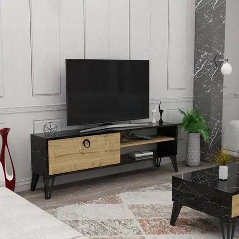 TV stolíky PERTH TV stolík na nožičkách, dub / čierna