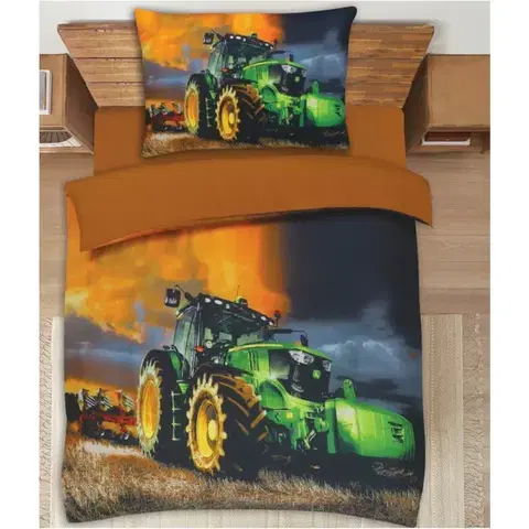 Obliečky 3D obliečky polycotton Traktor zelený 200x140cm+90x70cm TiaHome