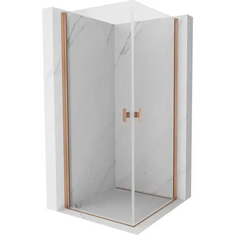 Sprchovacie kúty MEXEN/S - Mist-B Duo sprchovací kút dvere krídlové 100 x 100, transparent, meď kartáčovaná 8A2-100-100-65-00
