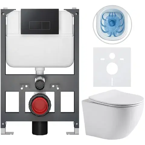 Záchody CERANO - Kompletný WC set Basic/Cesso - biela lesklá - WC tlačidlo Modulo/Čierna - závesné - nízky modul - predstenová inštalácia - 49x36 CER-8050BD85964