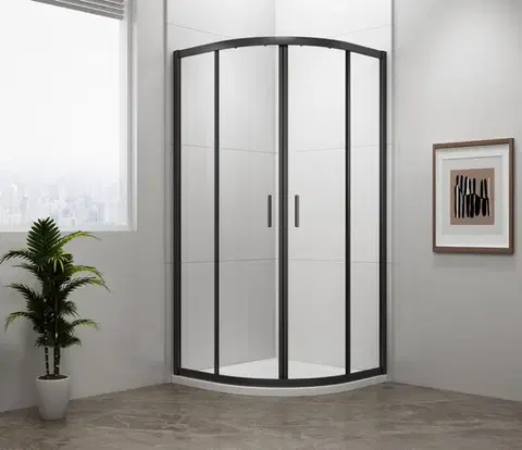 Sprchové dvere POLYSAN - EASY BLACK štvrťkruhová sprchová zástena 900x900, L/R, čire sklo EL2615B