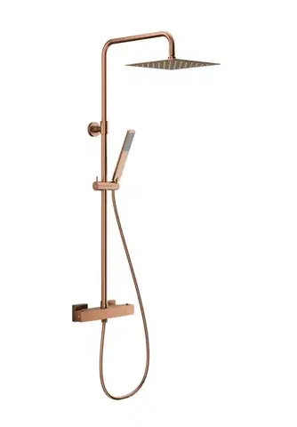 Sprchy a sprchové panely KFA - Sprchový stĺp Logon s batériou sprchovou, termostatickou, premium, PVD brúsené ružové zlato 5746-920-34