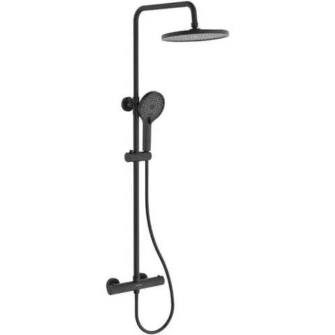 Kúpeľňové batérie CERANO - Sprchový nástenný stĺp Selma - termostatická sprchová batéria - čierna matná CER-8050BD7755