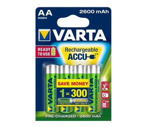 Predlžovacie káble Varta 5716 - 4 ks Nabíjacia batéria ACCU AA NiMH/2600mAh/1,2V 5716101404