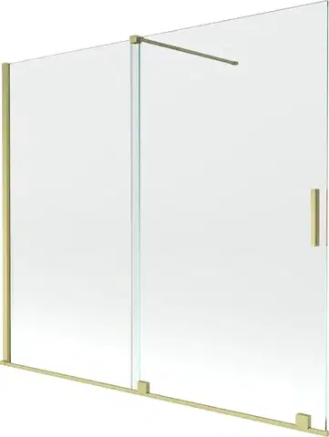 Sprchové dvere MEXEN/S - Velar Dvojkrídlová posuvná vaňová zástena 180 x 150, transparent, zlatá kartáčovaná 896-180-000-01-55