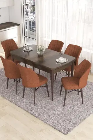 Jedálenské sety Extendable Dining Table & Chairs Set (7 Pieces) Eva - Baroque, Tile Red