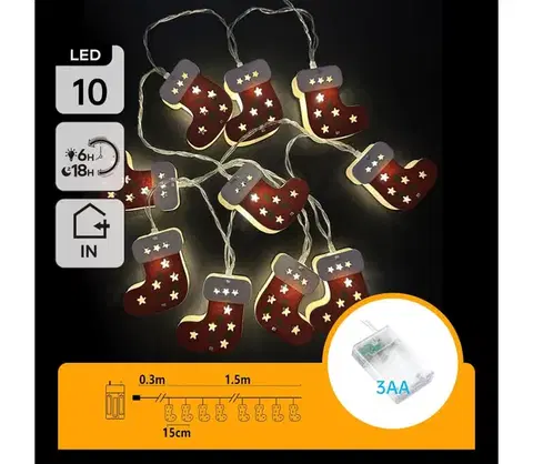 Vianočné dekorácie  B.V.  - LED reťaz 10×LED/3×AA 1,5 m teplá biela pančuchy B10303Q6J