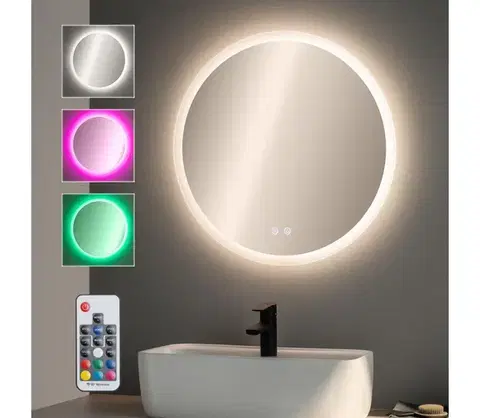 Kúpeľňové zrkadlá BRILAGI-LED RGBW stmievateľné vyhrievané zrkadlo s podsvietením CLARA PRO 19W/230V, priemer 60 cm, IP44 + diaľkové ovládanie FG-GM1108-19W-RGB2