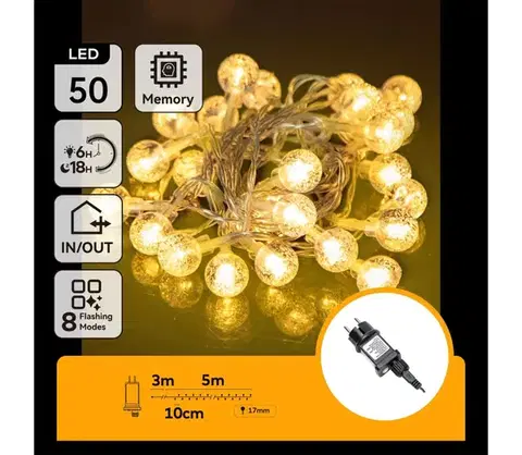 LED osvetlenie  B.V.  - LED vonkajší vianočný reťaz 50xLED/8 funkcií 8m IP44 teplá biela B103031NT