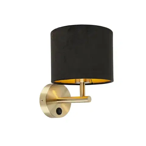 Nástenné osvetlenie Klasická nástenná lampa zlatá s čiernym zamatovým tienidlom - Combi