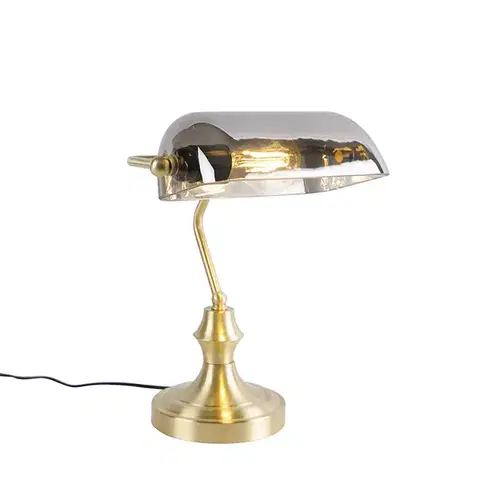 Stolové lampy na písací stôl Klasická notárska lampa zlatá s dymovým zrkadlovým sklom - Banker