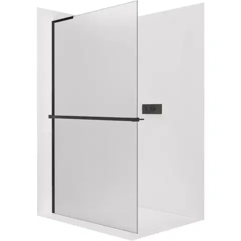 Sprchové dvere CERANO - Sprchová zástena Walk-in Onyx L-ľavá vzpera + polička/držiak na uteráky - 8 mm - čierna matná, mliečne sklo - 30x200 CER-8050BD80056